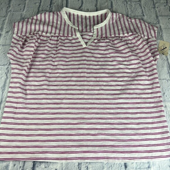 St Johns Bay Petite Large PL Pink Stripe Cap Sleeve V-Neck Pullover Shirt NEW - Picture 1 of 7